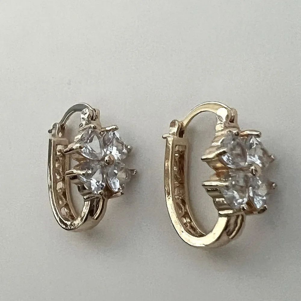 Gold Tone Huggie Flower Fashion Hoop Earrings